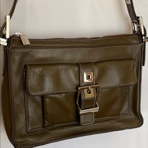 Perlina Leather Shoulder Bag in dark olive